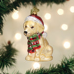Old World Christmas Holiday Yellow Labrador Puppy Ornament - hand-blown glass Christmas tree ornament