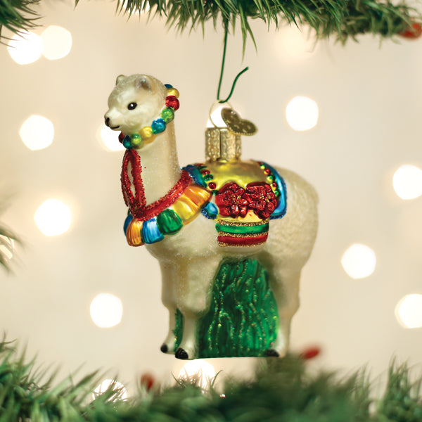 Old World Christmas Festive Alpaca Ornament - hand-blown glass Christmas tree ornament