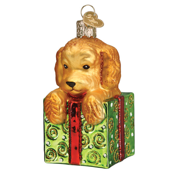 Old World Christmas Doodle Puppy Surprise Ornament - hand-blown glass Christmas tree ornament (view 3)