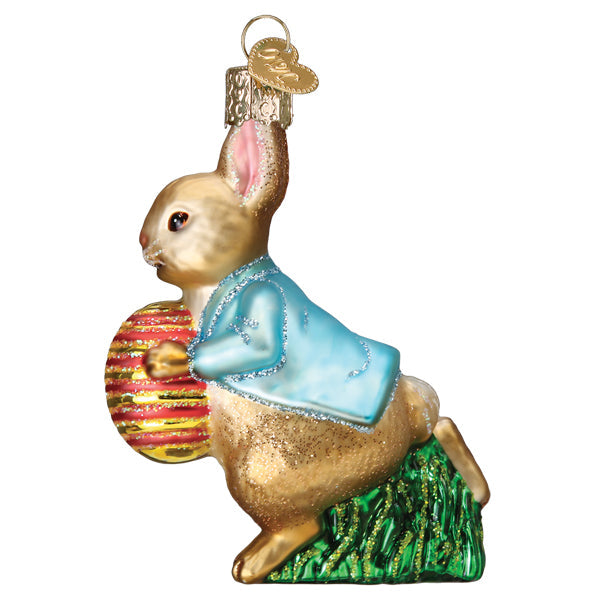Old World Christmas Peter Rabbit With Easter Egg Ornament - hand-blown glass Christmas tree ornament (view 4)