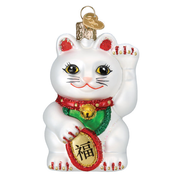 Old World Christmas Lucky Cat Ornament - hand-blown glass Christmas tree ornament (view 3)