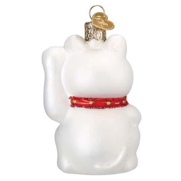 Old World Christmas Lucky Cat Ornament - hand-blown glass Christmas tree ornament (view 4)
