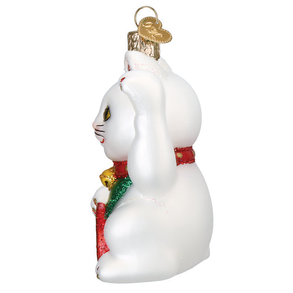 Old World Christmas Lucky Cat Ornament - hand-blown glass Christmas tree ornament (view 5)