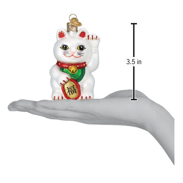 Old World Christmas Lucky Cat Ornament - hand-blown glass Christmas tree ornament (view 6)