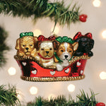 Old World Christmas Puppies In A Basket Ornament - hand-blown glass Christmas tree ornament