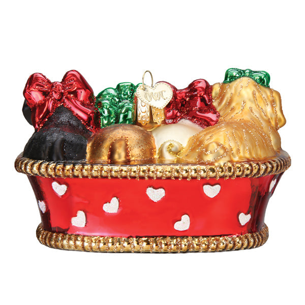 Old World Christmas Puppies In A Basket Ornament - hand-blown glass Christmas tree ornament (view 4)