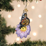 Old World Christmas Monarch Butterfly On Flower Ornament - hand-blown glass Christmas tree ornament