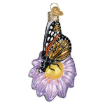 Old World Christmas Monarch Butterfly On Flower Ornament - hand-blown glass Christmas tree ornament (view 4)
