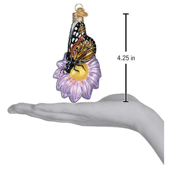 Old World Christmas Monarch Butterfly On Flower Ornament - hand-blown glass Christmas tree ornament (view 5)