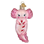 Old World Christmas Axolotl With Candy Cane Ornament - hand-blown glass Christmas tree ornament (view 2)