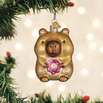 Old World Christmas Capybara Eating Donut Ornament - hand-blown glass Christmas tree ornament