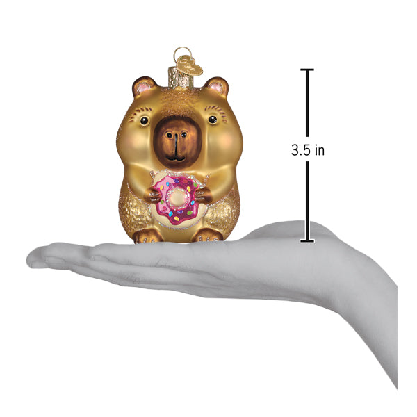 Old World Christmas Capybara Eating Donut Ornament - hand-blown glass Christmas tree ornament (view 5)