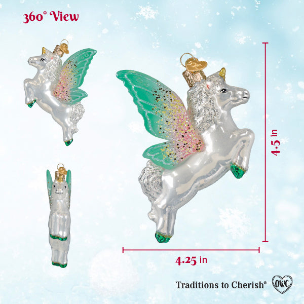 Old World Christmas Radiant Pegasus Ornament - hand-blown glass Christmas tree ornament (view 6)