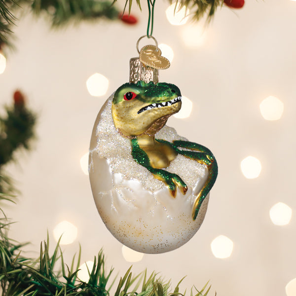 Old World Christmas Baby Dino In Egg Ornament - hand-blown glass Christmas tree ornament