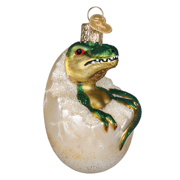 Old World Christmas Baby Dino In Egg Ornament - hand-blown glass Christmas tree ornament (view 2)
