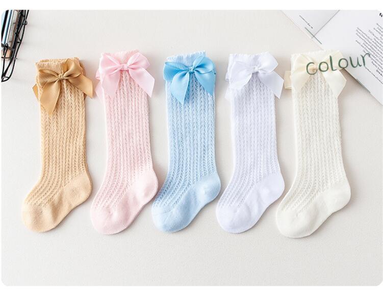 Baby Infants Kids Toddlers Girls Boys Knee High Socks Tights Leg Warmer Ribbon Bow Solid Cotton Stretch Cute Lovely - Cindi Book