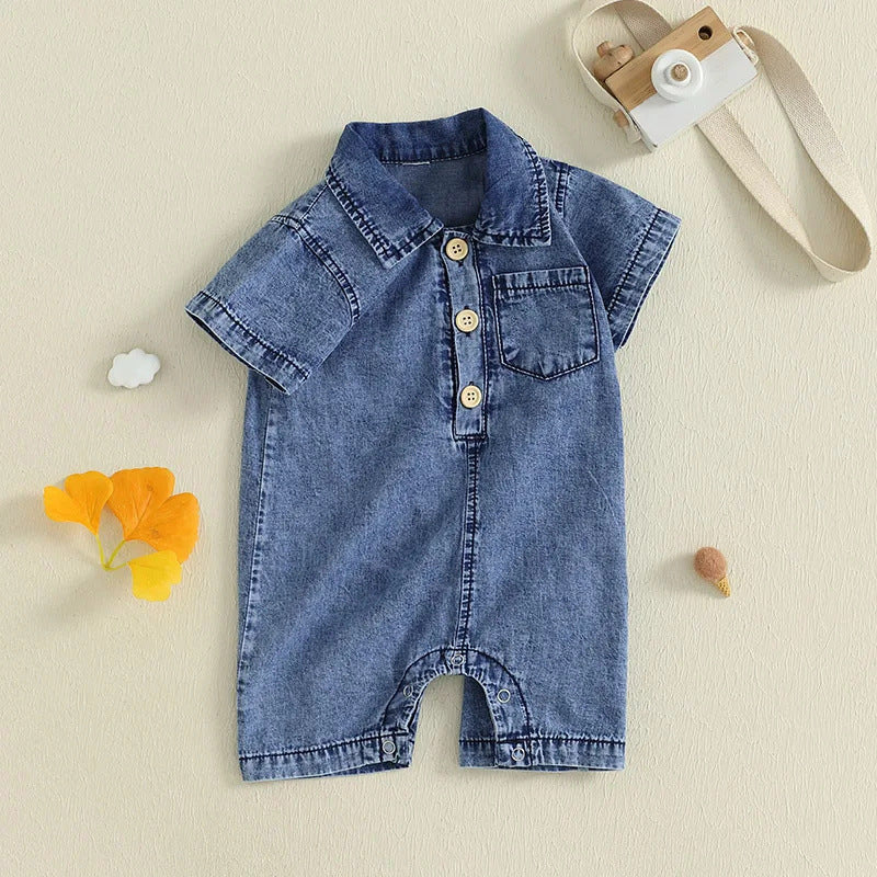 Boy's Western Style Solid Color Short Sleeve Rompers - Cindi Book