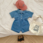 Denim Short Sleeve Pocket Top Boyshorts Baby Boy Suit - Cindi Book