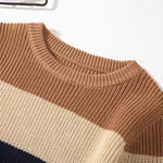 Cozy Kids Knit Sweater - Soft Stretchable Striped Pullover For Boys & Girls, Warm Winter Casual Wear, Breathable Cotton Blend - Cindi Book