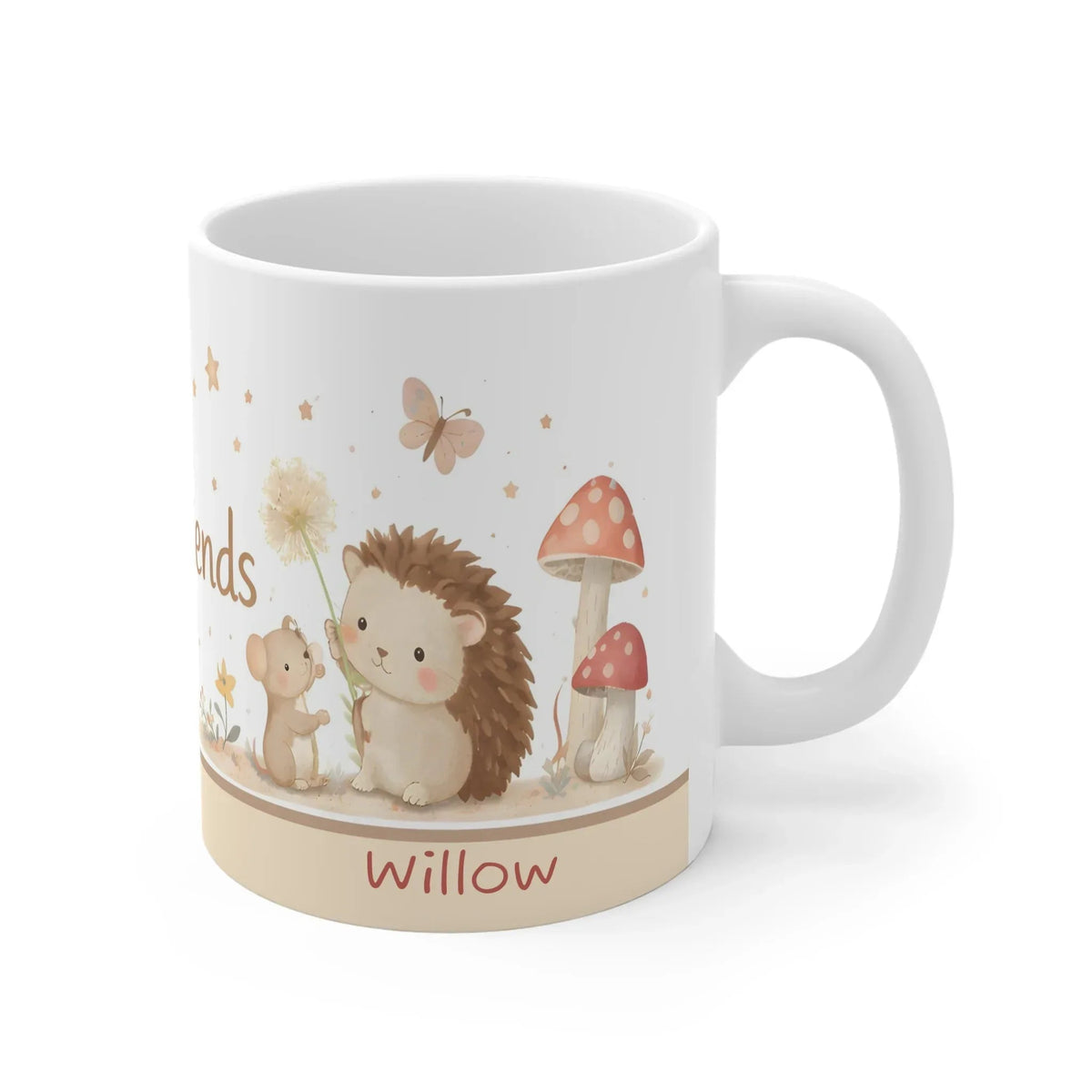 Personalized Little Friends Woodland Mug | Custom Name | Hedgehog Mushroom Watercolor Ceramic Gift