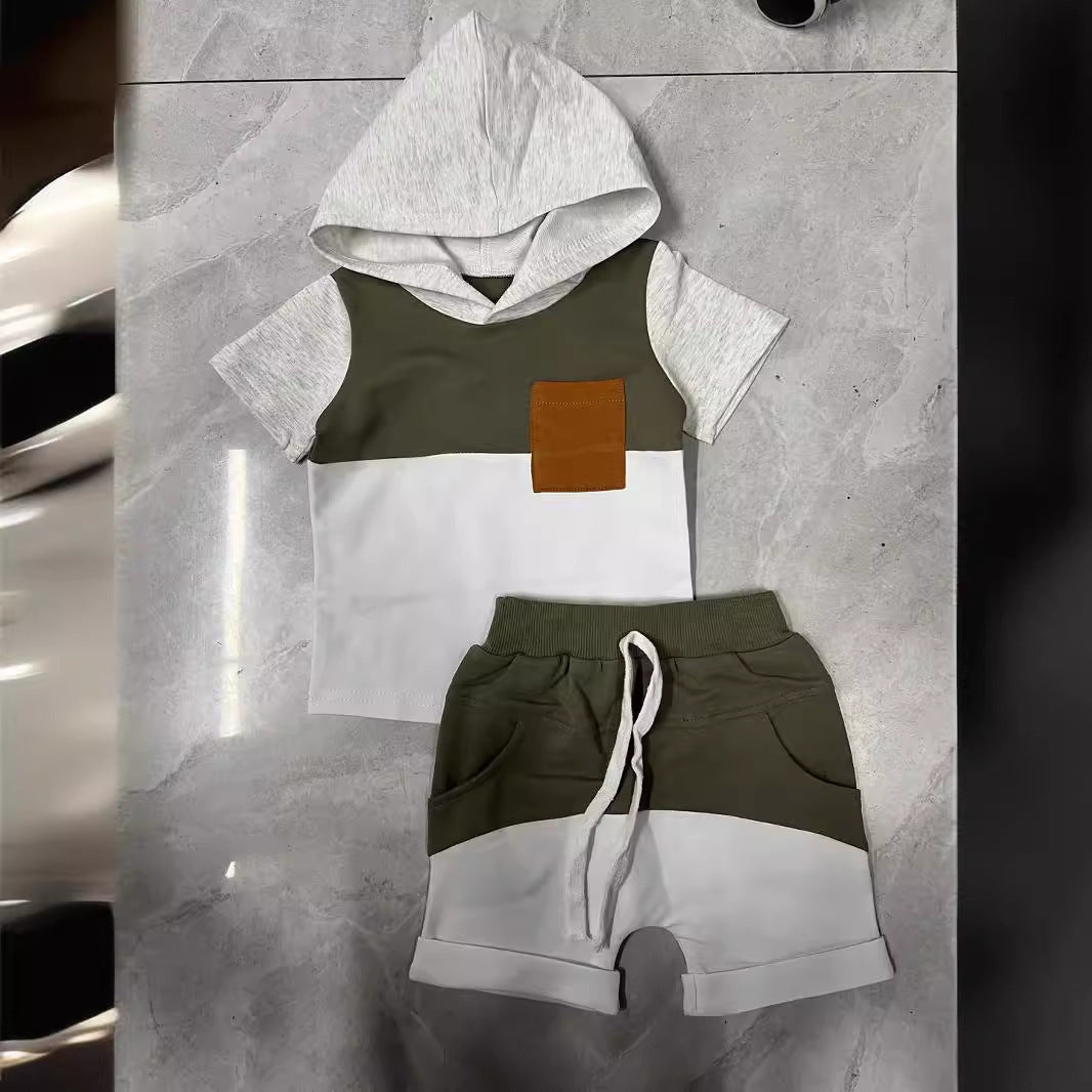 Boys And Girls Color-block Crew Neck Hooded Suits - Cindi Book