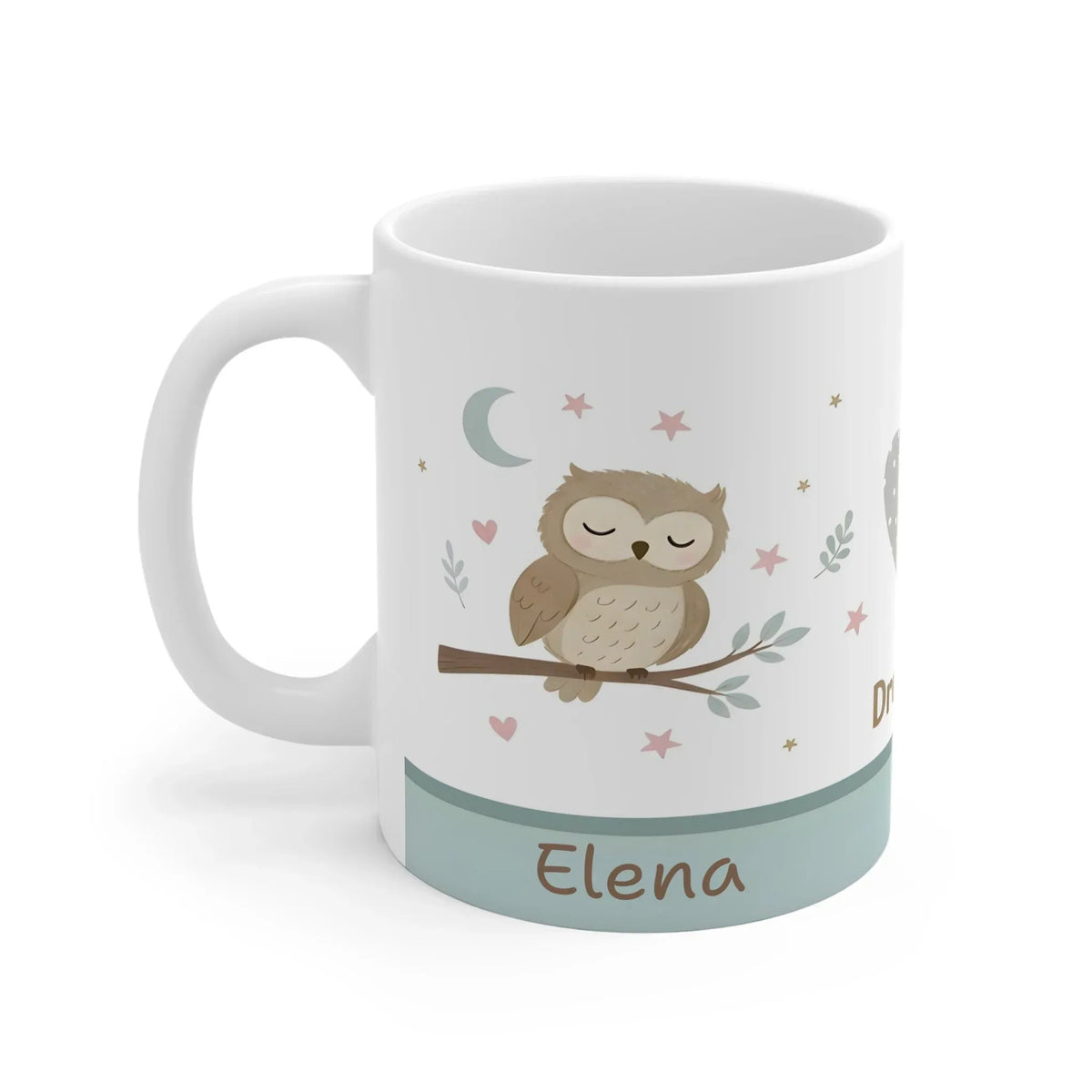 Personalized Dream Big Owl Mug | Custom Name | Sleepy Owl Moon Stars Nursery Ceramic Gift