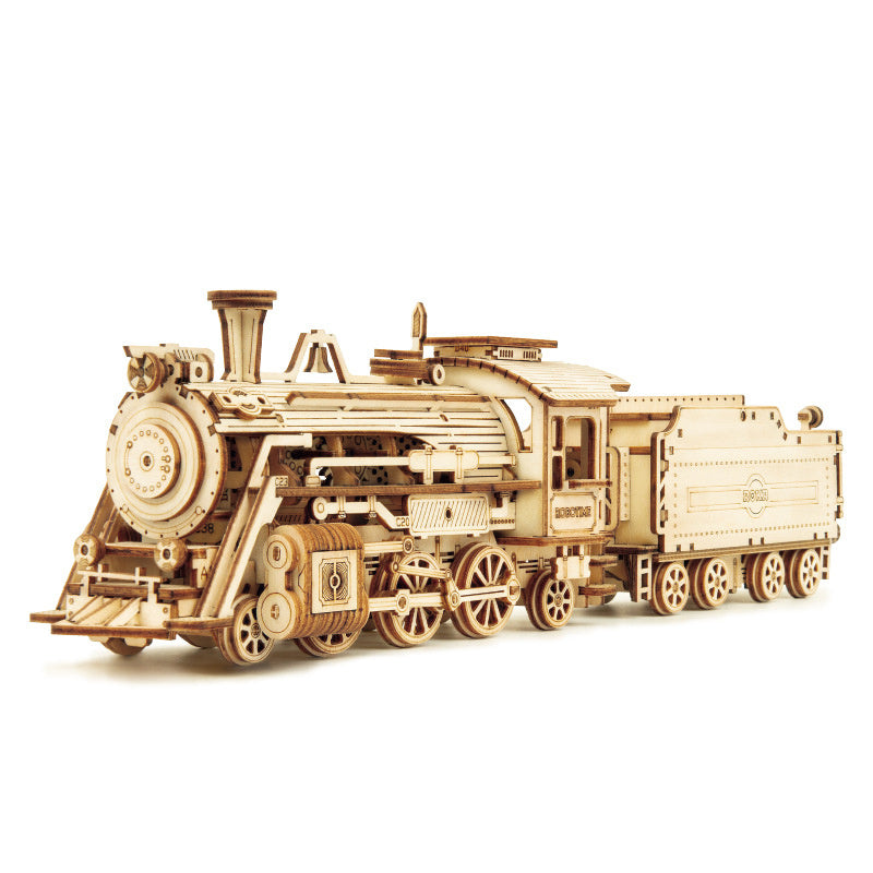 3D Wooden Puzzle Train Model DIY Wooden Train Toy Mechanical Train Model Kit Assembly Model Home Decoration Crafts - Cindi Book