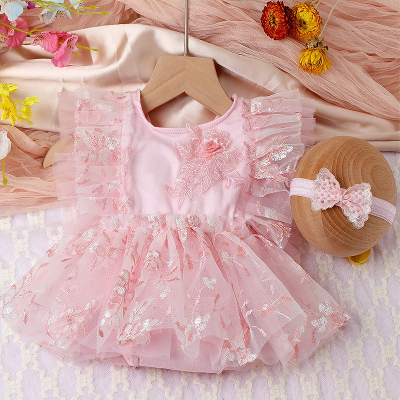 Two-piece Newborn Embroidery Floral Lace Mesh Jumpsuit - Cindi Book