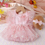 Two-piece Newborn Embroidery Floral Lace Mesh Jumpsuit - Cindi Book