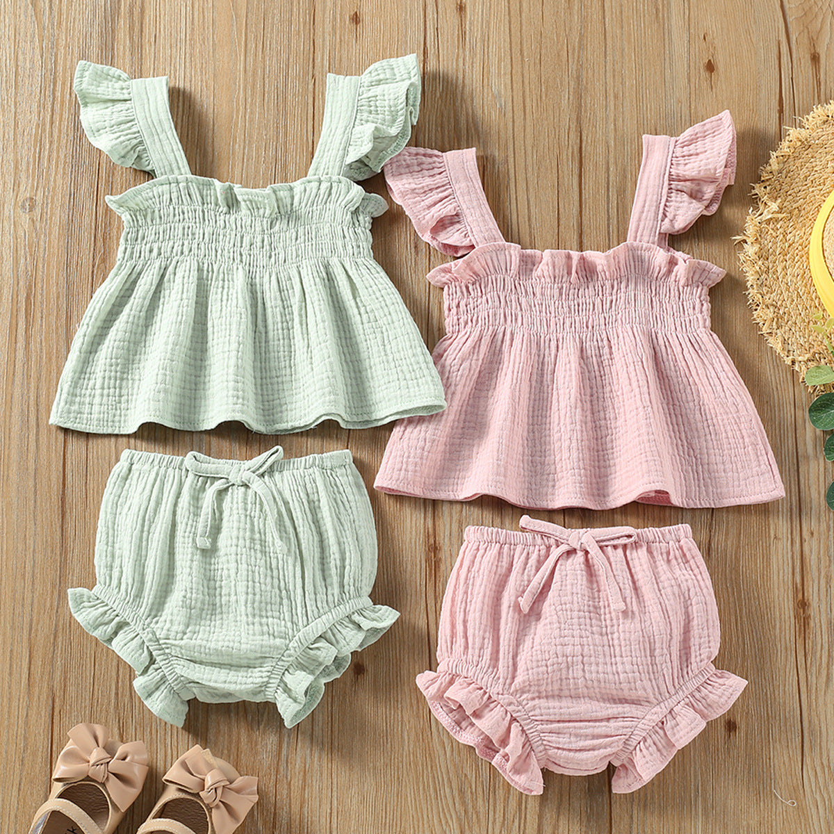 Girls' Solid Color Sling Top Hot Pants Suit - Cindi Book