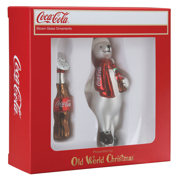 Old World Christmas Coca-Cola® Polar Bear Ornament Set - hand-blown glass Christmas tree ornament (view 3)