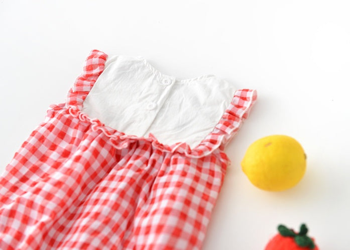 Baby plaid lace sleeves baby triangle romper baby kite clothes - Cindi Book