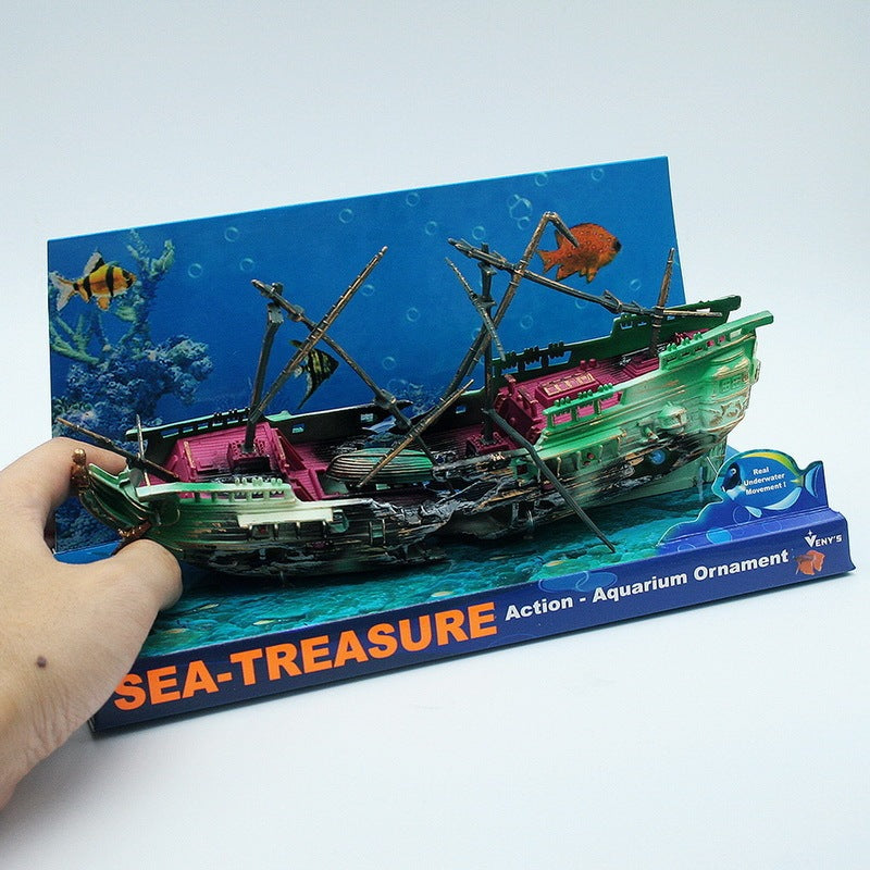 American Seahorse Pneumatic Fish Tank Decoration Aquarium Scenery Package Aerobic Toys Deep Sea Rotten Ship Sunk - Cindi Book