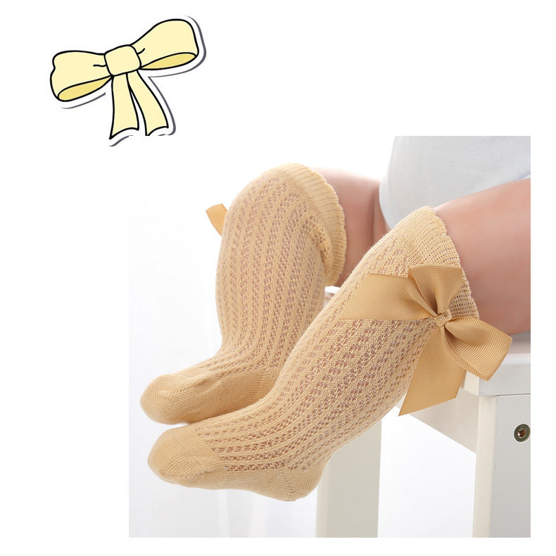 Baby Infants Kids Toddlers Girls Boys Knee High Socks Tights Leg Warmer Ribbon Bow Solid Cotton Stretch Cute Lovely - Cindi Book