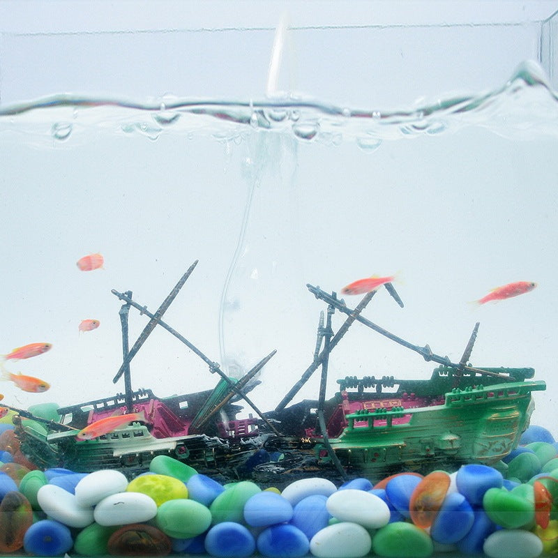 American Seahorse Pneumatic Fish Tank Decoration Aquarium Scenery Package Aerobic Toys Deep Sea Rotten Ship Sunk - Cindi Book