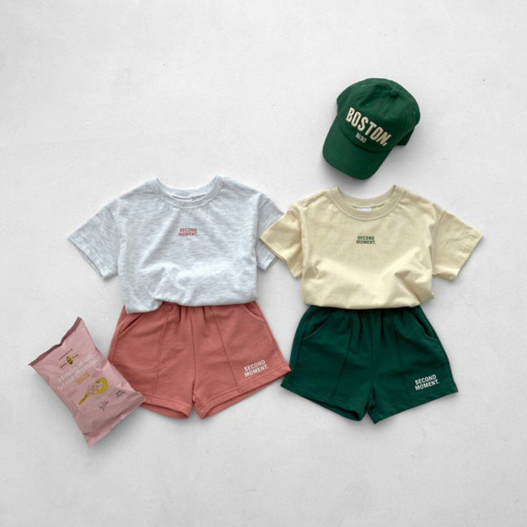 Boys and Girls Casual Thin Short Sleeve Shorts Two-Piece Set
