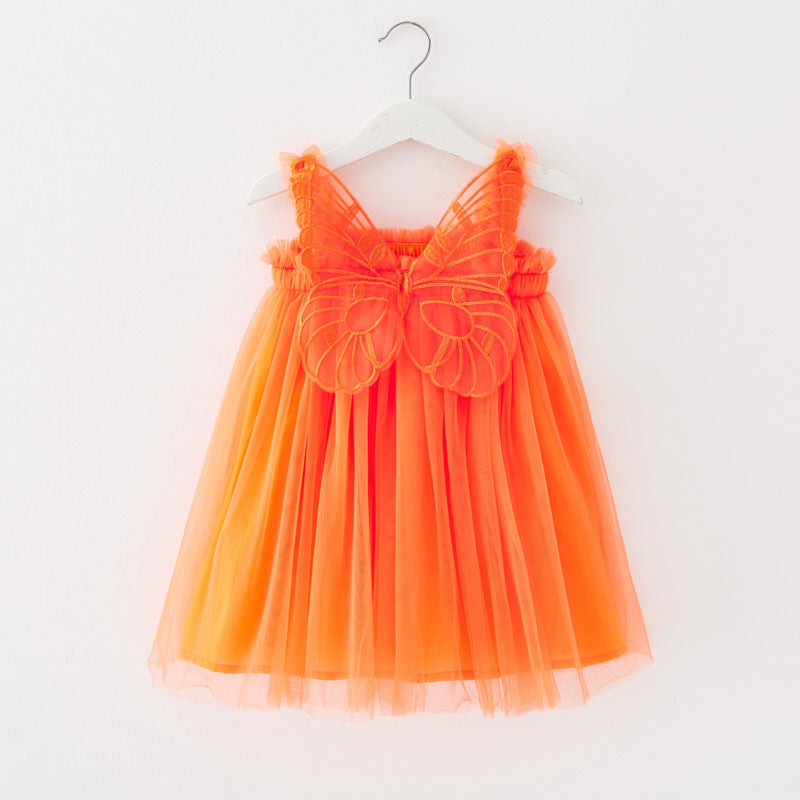 Children's Mesh Dress Sling Birthday Dress Pettiskirt Three-dimensional Angel Wings Fairy Fashionable Skirt - Cindi Book