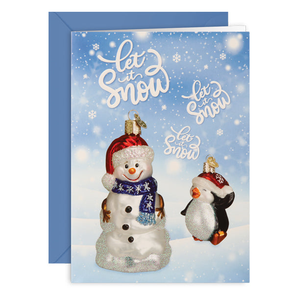 Old World Christmas Snowman Christmas Card - hand-blown glass Christmas tree ornament