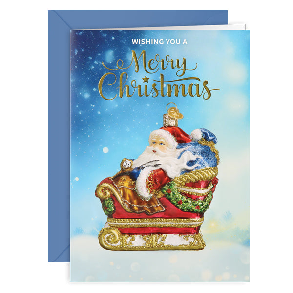Old World Christmas Santa In Sleigh Christmas Card - hand-blown glass Christmas tree ornament