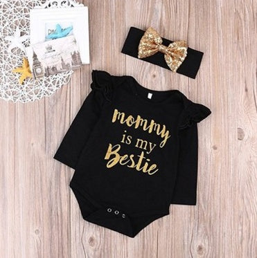 English Letter Baby One-Piece 2pcs Set Head Scarf Hip-Hop Style Set