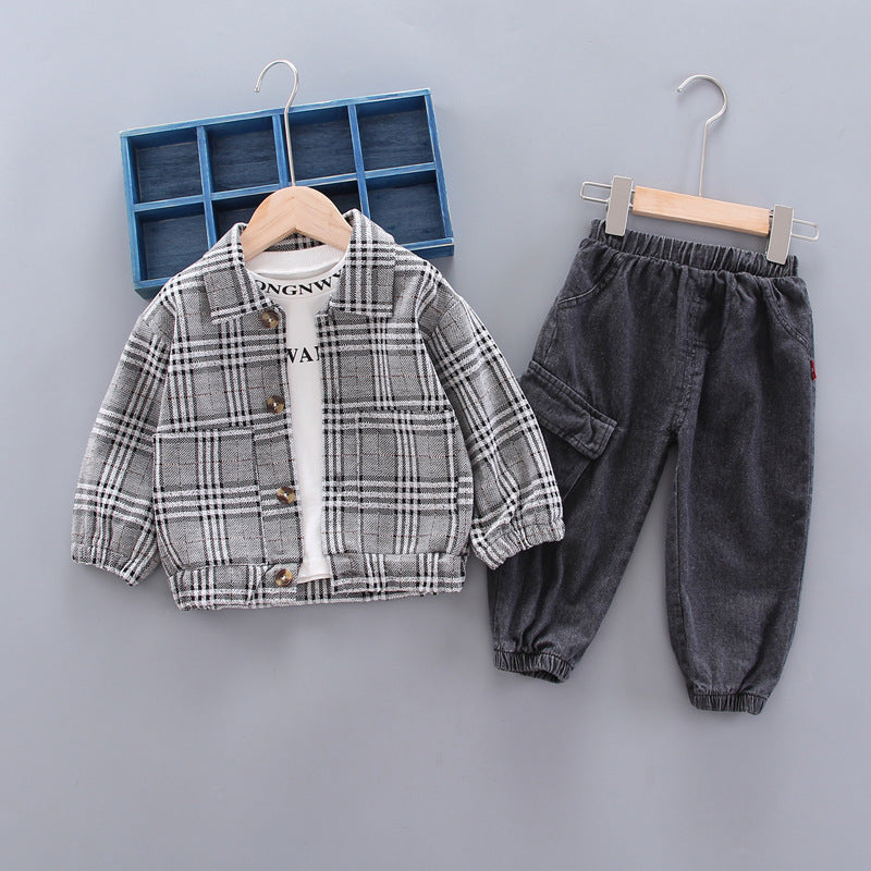 Baby boy long sleeve plaid suit - Cindi Book