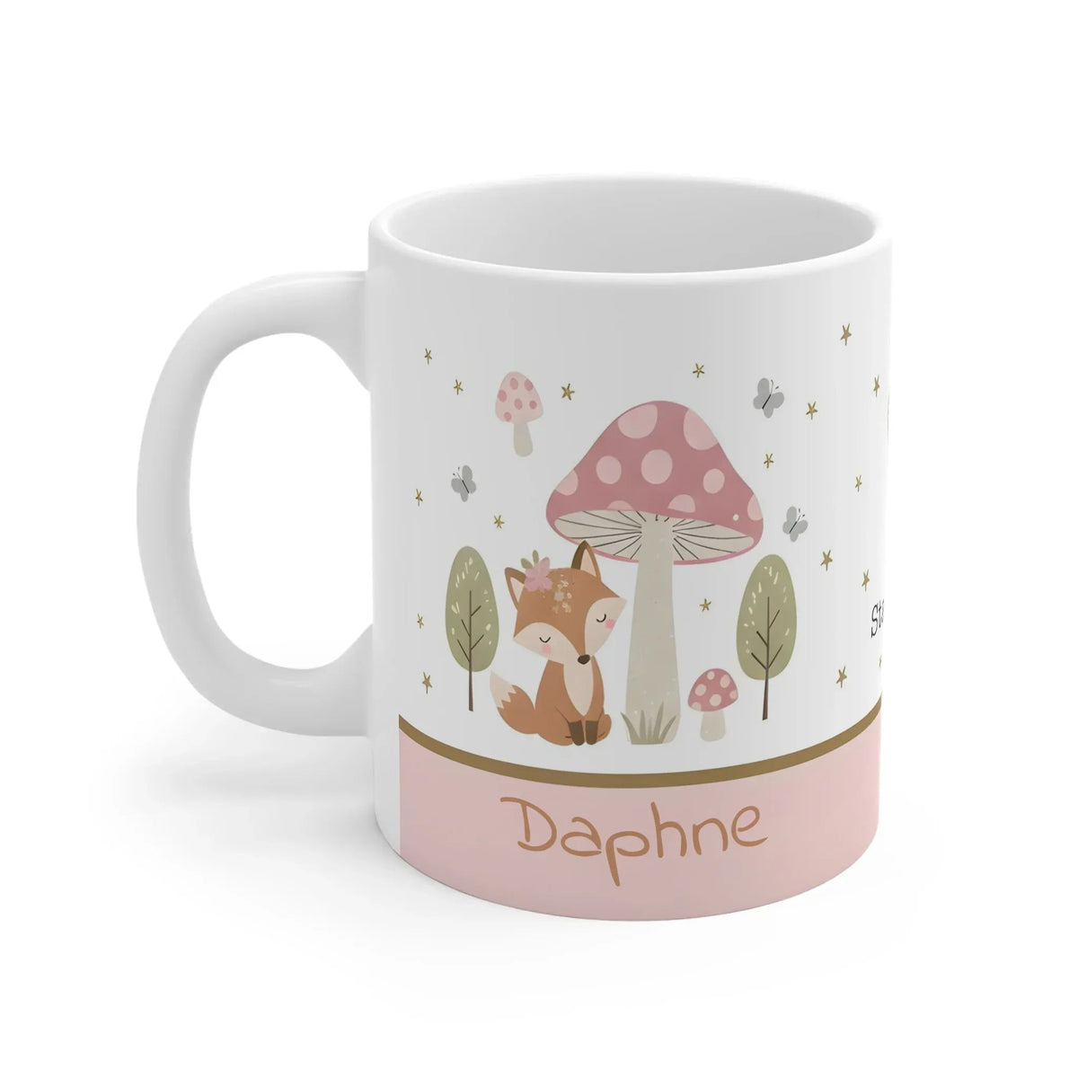 Personalized Stay Curious Woodland Fox Mug | Custom Name | Mushroom Butterfly Forest Ceramic Gift