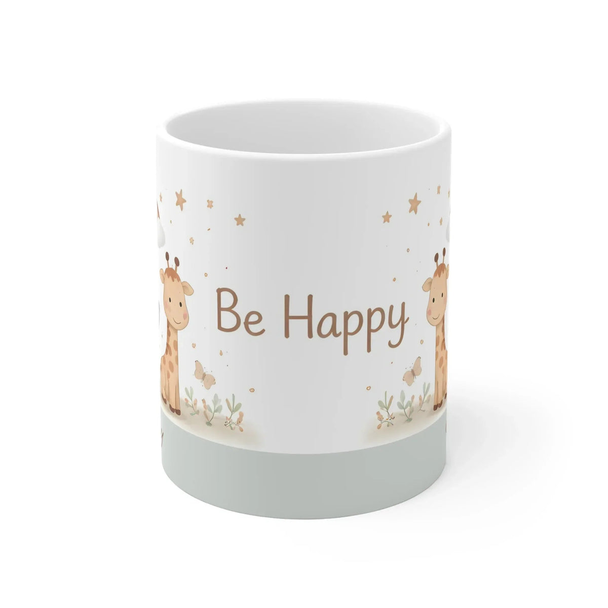 Personalized Be Happy Safari Mug | Custom Name | Baby Elephant Giraffe Boho Rainbow Ceramic Gift