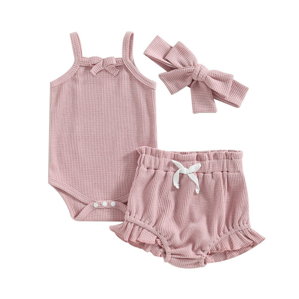 Children's Summer Waffle Suspender Bow Set - Cindi Book