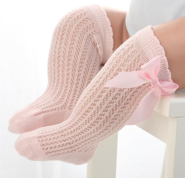 Baby Infants Kids Toddlers Girls Boys Knee High Socks Tights Leg Warmer Ribbon Bow Solid Cotton Stretch Cute Lovely - Cindi Book