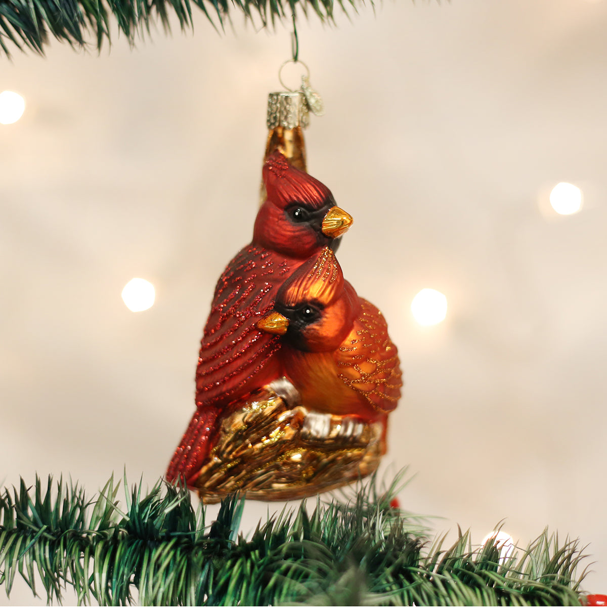 Old World Christmas Pair Of Cardinals Ornament - hand-blown glass Christmas tree ornament