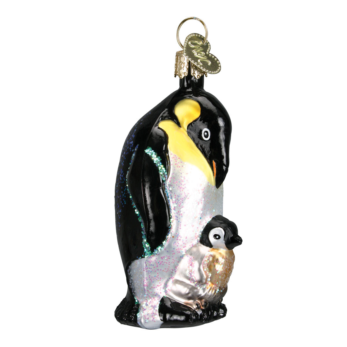 Old World Christmas Emperor Penguin W/chick - hand-blown glass Christmas tree ornament (view 3)