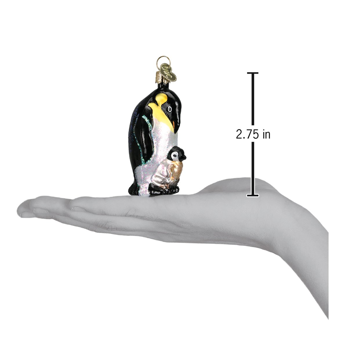 Old World Christmas Emperor Penguin W/chick - hand-blown glass Christmas tree ornament (view 4)