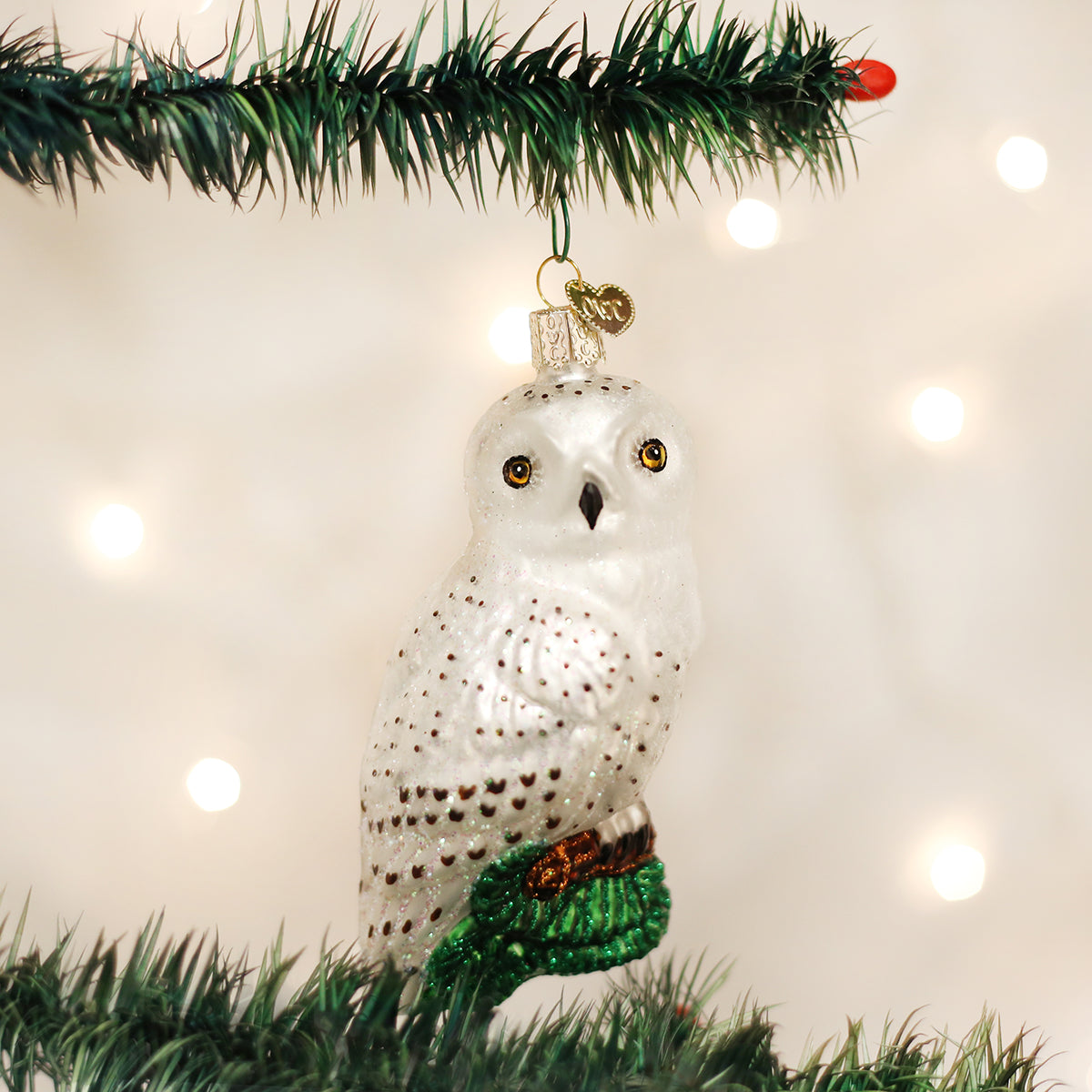 Old World Christmas Great White Owl Ornament - hand-blown glass Christmas tree ornament