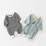 Male And Female Baby Cartoon Striped Dinosaur Embroidery Long-Sleeved Jumpsuit - Cindi Book